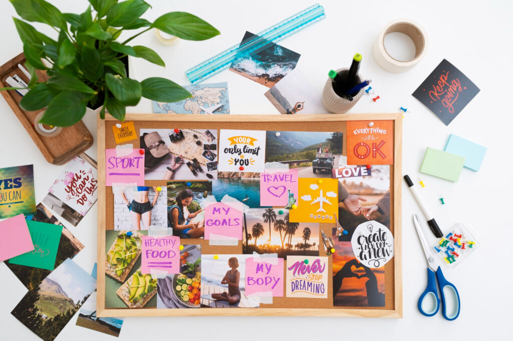 Pinterest mood board image with different pins